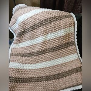 Handmade Crochet baby Blanket in Brown and White
